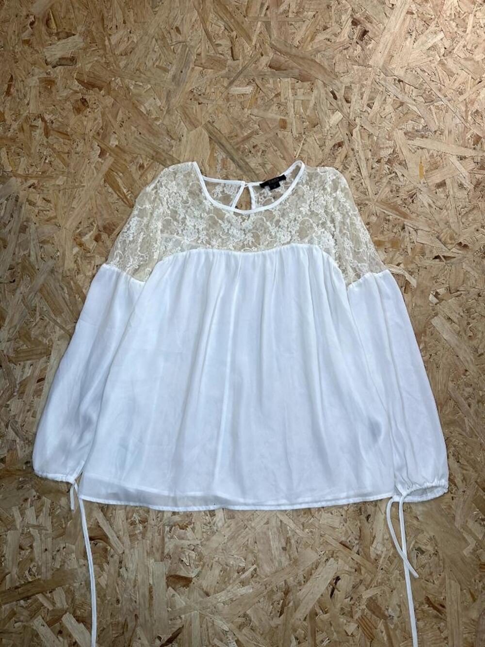 Toxik Women White Lace Yoke Long Sleeve Blouse Size M Sheer Boho Top